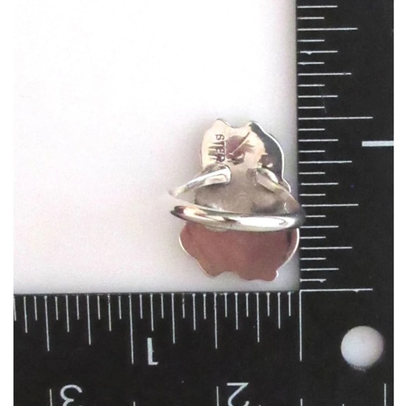 Navajo Kingman Turquoise Coral Ring Sz 8 Sterling Native American Signed - Picture 4 of 4